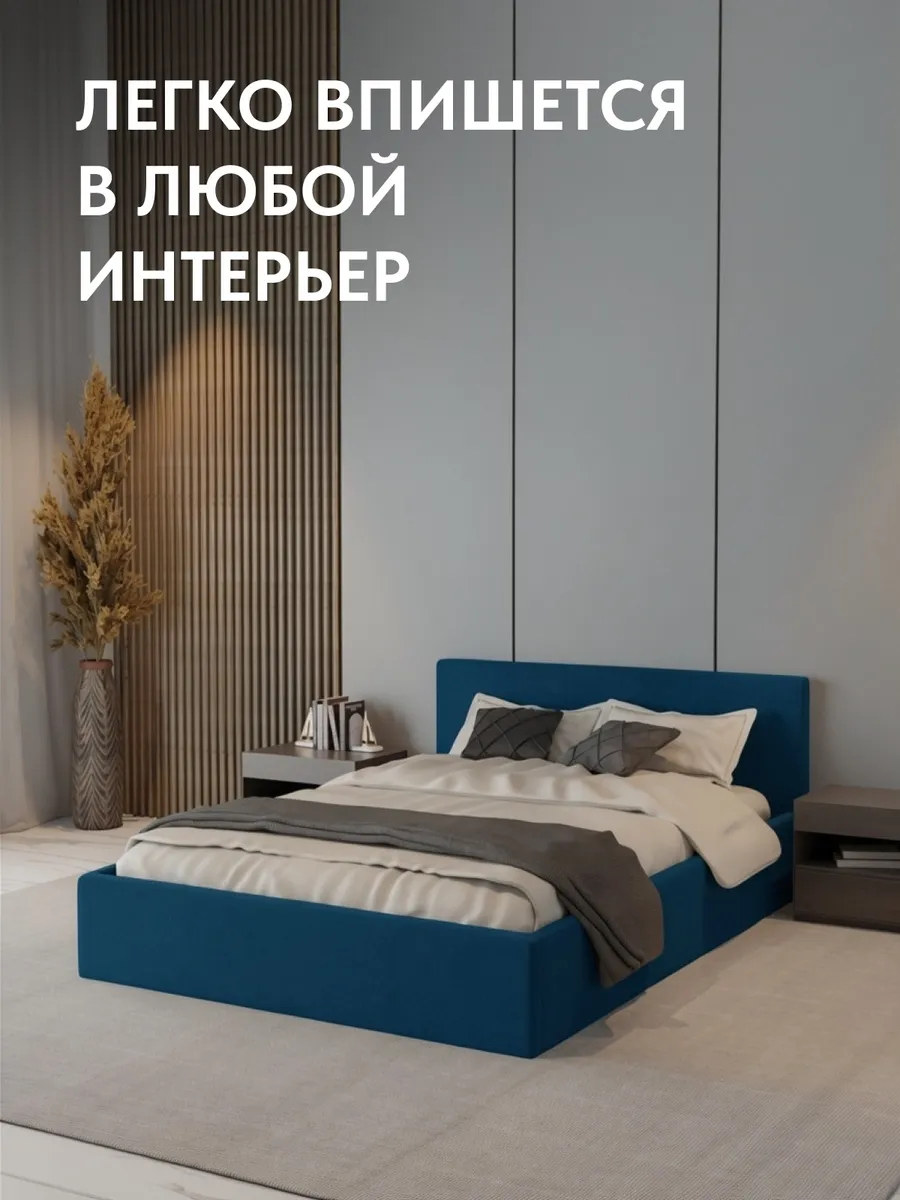 Кровать "Парма" 160х200  синий велюр - миниатюра 6