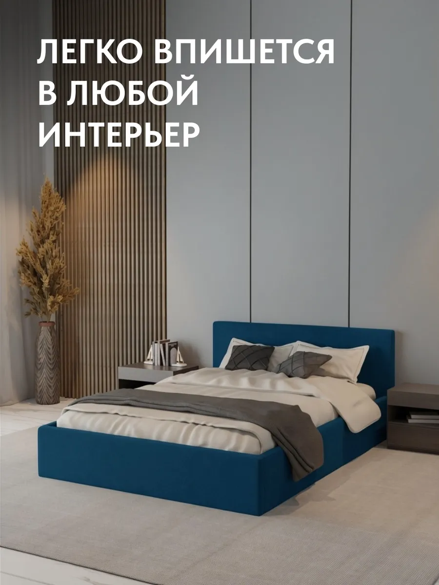 Кровать "Парма" 160х200  синий велюр - миниатюра 6