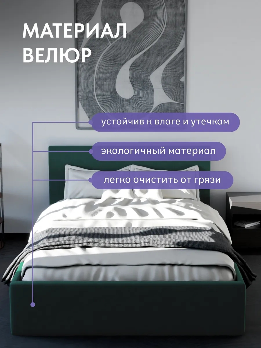 Кровать "Парма" 140х200  изумрудный велюр - миниатюра 5
