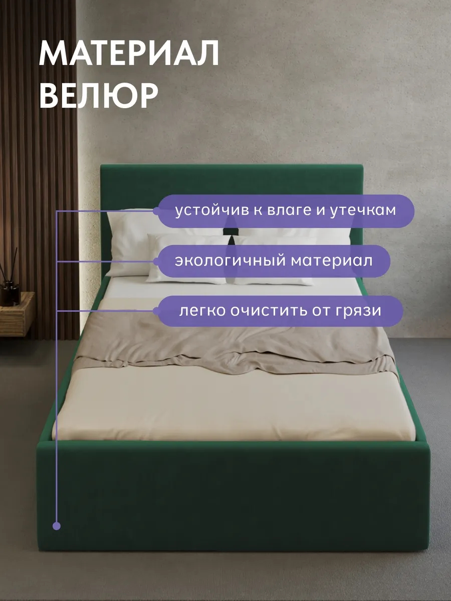 Кровать "Парма" 120х200  изумрудный велюр - миниатюра 5