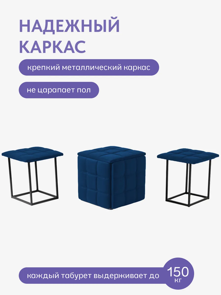 Пуф 5 в 1 синий велюр со строчкой, 77401162 - миниатюра 4