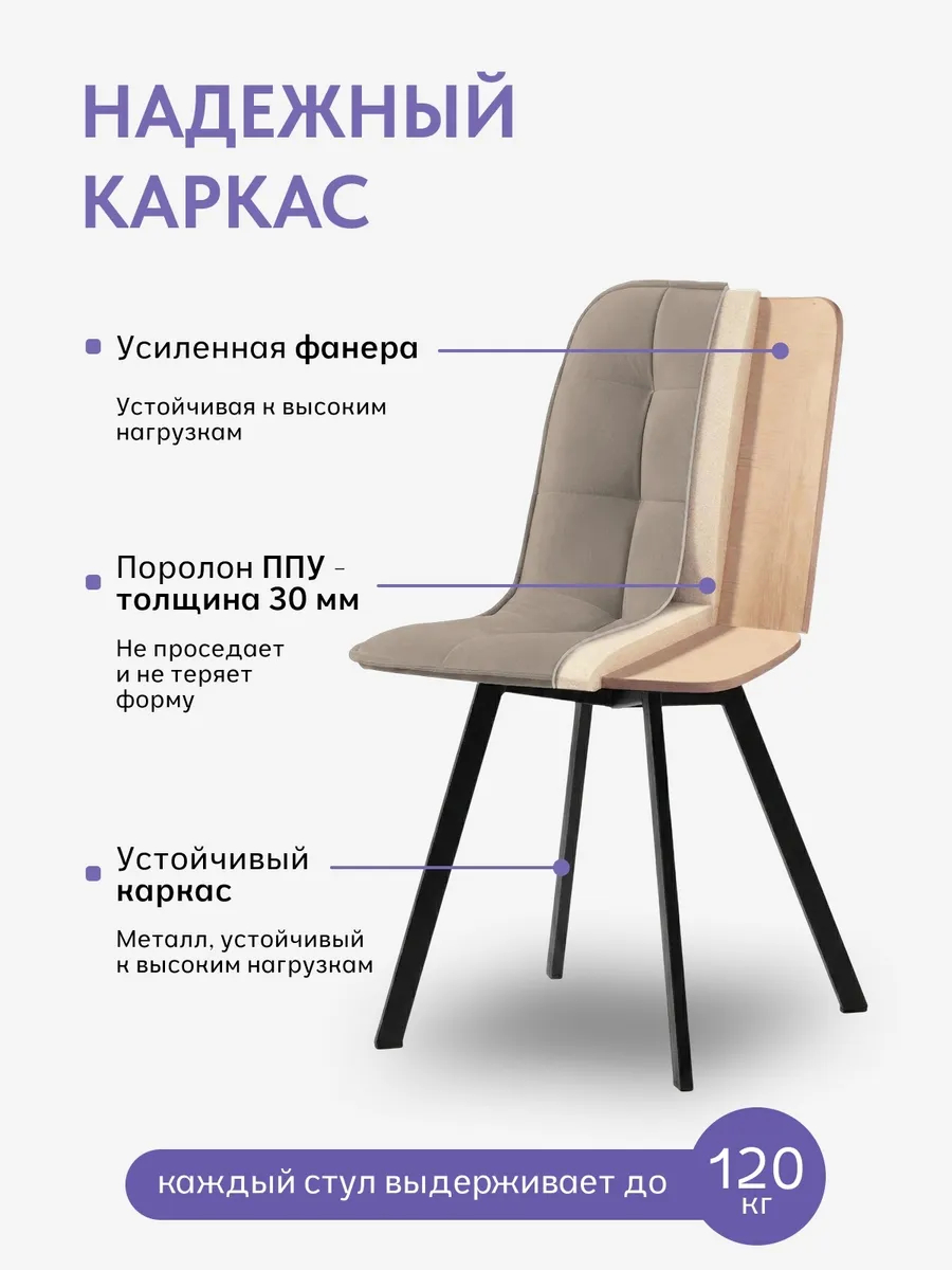Комплект стульев Роли 2шт бежевый велюр 77000222 - миниатюра 3