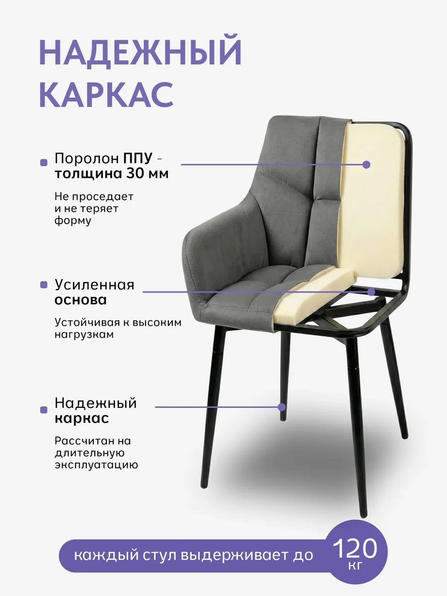 Комплект стульев Милан Люкс 2шт серый велюр 77000246 - миниатюра 3