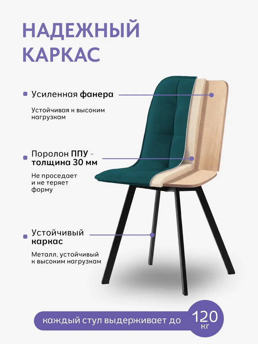 Комплект стульев Роли 2шт зеленый велюр 77000299 - миниатюра 3