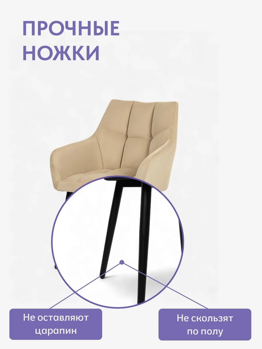 Комплект стульев Милан Люкс 2шт бежевый велюр 77400181 - миниатюра 5