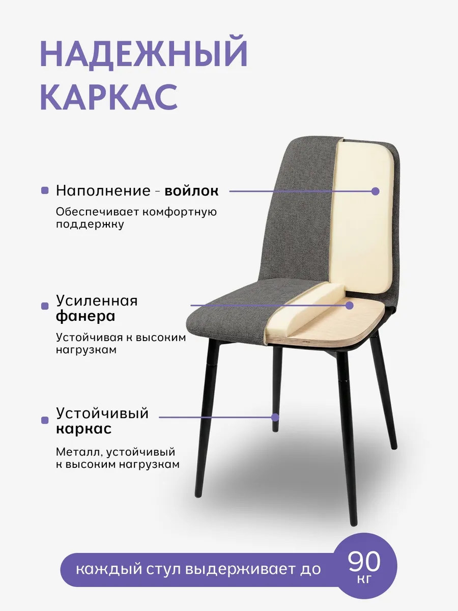 Комплект стульев Чили 4шт серый рогожка 77400413 - миниатюра 3