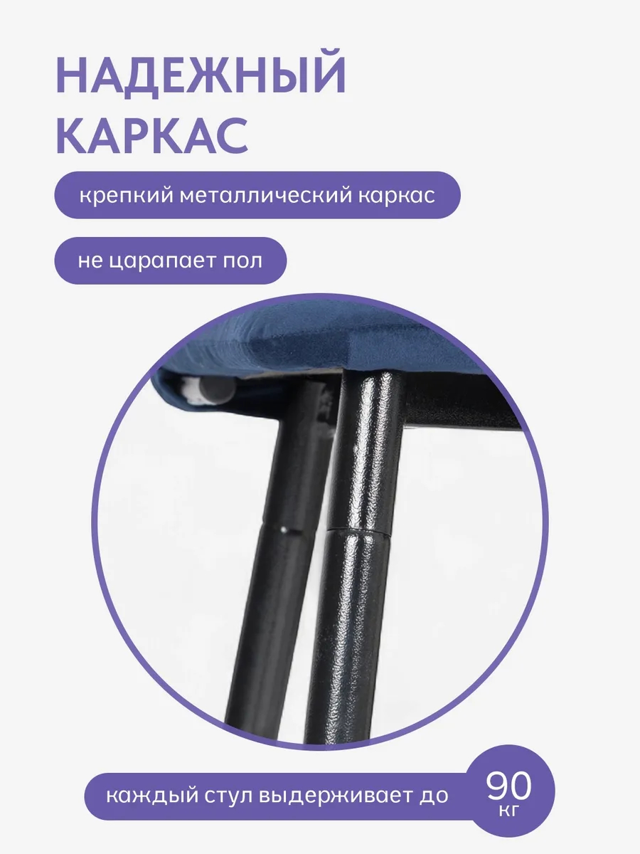 Комплект стульев Чили 2шт синий велюр 77400789 - миниатюра 3